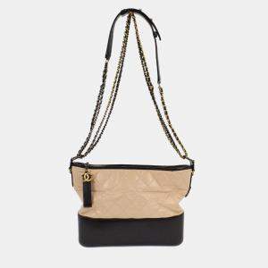 Chanel Beige Black Calfskin Large Gabrielle Shoulder Bag