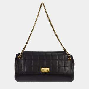 Chanel Black Lambskin Mademoiselle Lock Choco Bar Shoulder Bag
