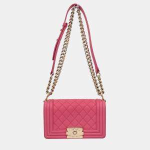 Pre Owned Chanel Boy Chanel Pink Calfskin Small Chain Shoulder Bag