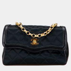 Pre Owned Chanel Black CC Quilted Satin Bijoux Chain Single Flap