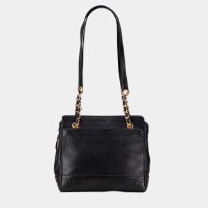 Pre Owned Chanel Black Triple CC Caviar Tote