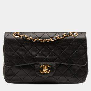 Pre Owned Chanel Black Small Classic Lambskin Double Flap