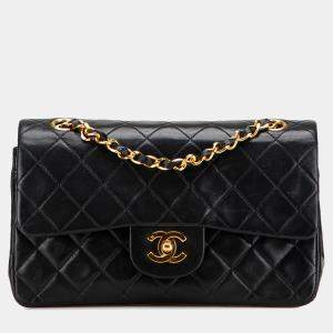 Pre Owned Chanel Black Small Classic Lambskin Double Flap