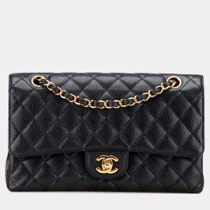 Pre Owned Chanel Black Medium Classic Caviar Double Flap