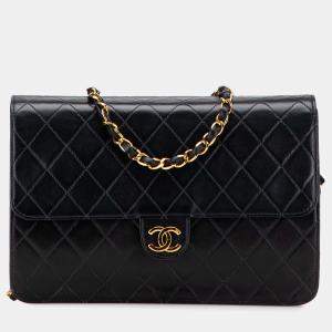 Pre Owned Chanel Black Medium CC Quilted Lambskin Single Flap