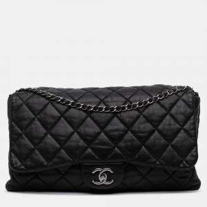 Pre Owned Chanel Black Maxi Quilted Lambskin 3 Flap