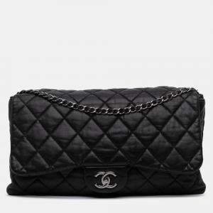 Pre Owned Chanel Black Maxi Quilted Lambskin 3 Flap