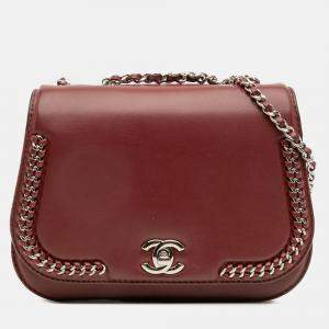 Pre Owned Chanel Red Small Calfskin Braided Chic Flap