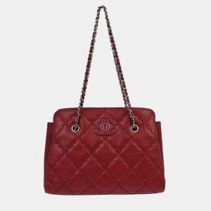 Pre Owned Chanel Bordeaux Calfskin Hamptons Ultra Stitch Tote Chain Handbag