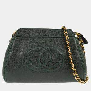 Pre Owned Chanel Green Calfskin Chain Shoulder Bag