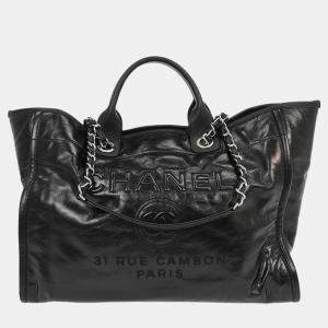 Pre Owned Chanel Black Calfskin Medium Deauville 2way Tote Bag