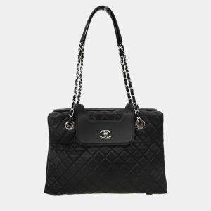 Pre Owned Chanel Black Lambskin Tote Handbag