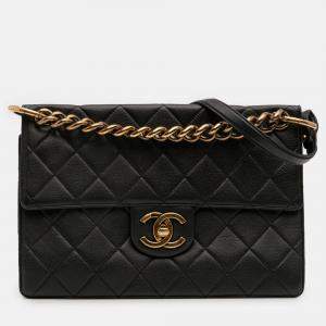 Pre Owned Chanel Black Jumbo CC Quilted Caviar Chunky Chain Flap
