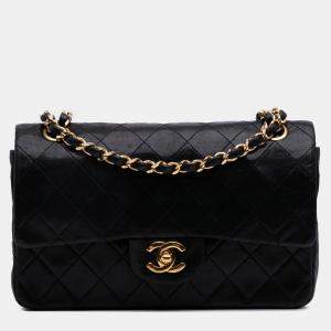 Pre Owned Chanel Black Small Classic Lambskin Double Flap