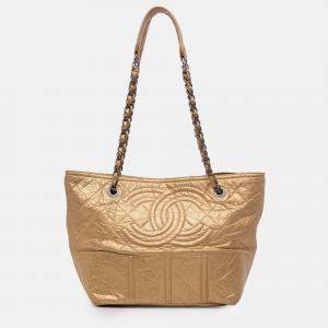 Chanel Gold Distressed Calfskin Shopping In Moscow Tote