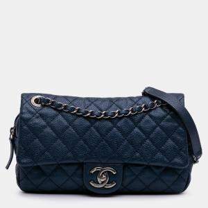 Chanel Blue Medium Quilted Iridescent Caviar Easy Flap