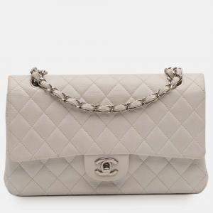 Chanel White Medium Classic Caviar Double Flap