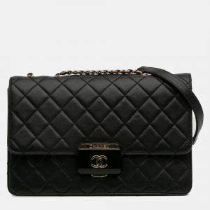 Pre Owned Chanel Black Large Sheepskin Beauty Lock Flap