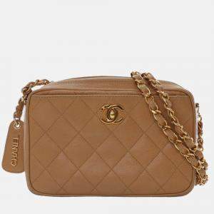 Pre Owned Chanel Brown CC Quilted Caviar Camera Bag