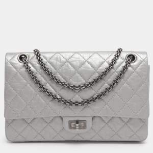 Pre Owned Chanel Silver Quilted Leather 226 Classic Reissue 2.55 Flap Bag