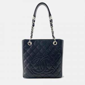 Pre Owned Chanel Pst Chaintote Bag Black Caviar Leather