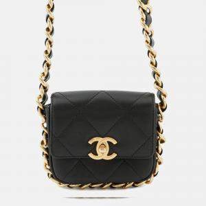 Pre Owned Chanel Matelasseflap Bag Chain shoulder Bag Black Calf Leather Size Mini