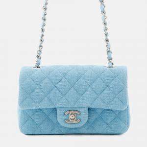 Pre Owned Chanel Matelasse Blue Denim Mini Chain Shoulder Bag
