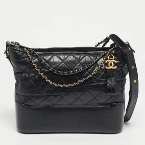 Pre Owned Chanel Black Quilted Aged Leather Medium Gabrielle Hobo
