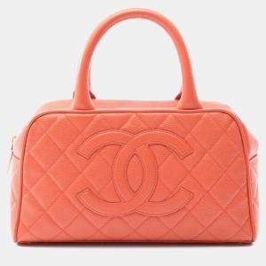 Pre Owned Chanel Cc Logo Matelasse Handbag Calfskin Orange  Coco Mark