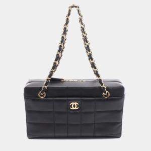 Pre Owned Chanel Chocolate Bar Chain Shoulder Bag Lambskin Black  Cc