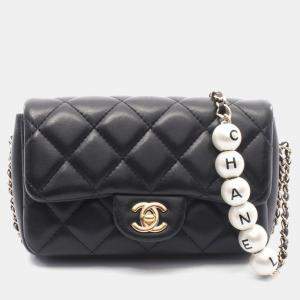 Pre Owned Chanel Matelasse Small Flap Shoulder Bag Lamb Leather Black