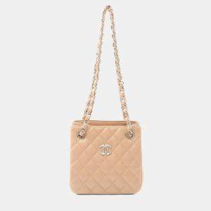 Pre Owned Chanel Bucket Mini Beige Lambskin Shoulder Bag