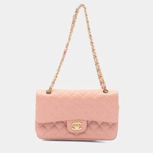 Pre Owned Chanel Matelasse Double Flap Chain Shoulder Bag Calfskin Pink