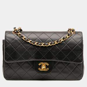 Pre Owned Chanel Black Small Classic Lambskin Double Flap