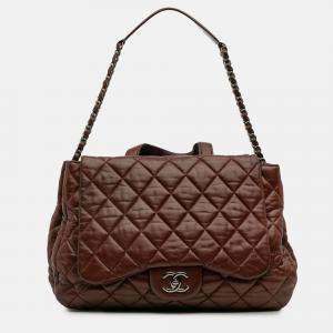 Pre Owned Chanel Red Maxi Quilted Lambskin 3 Tote Bag