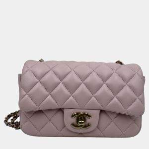 Pre Owned Chanel Pink Quilted Leather Mini Rectangle Classic Single Flap Bag