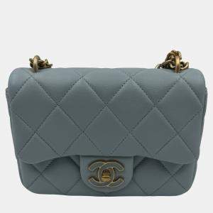 Pre Owned Chanel Blue Leather Mini Square Classic Single Flap Bag