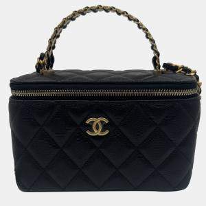 Pre Owned Chanel Vanity Chain Black Caviar Leather Handle Bag