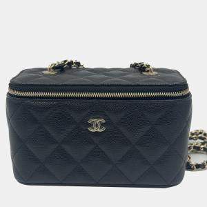 Pre Owned Chanel Vanity Chain Black Caviar Leather Bag