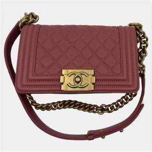 Pre Owned Chanel Pink Quilted Leather Small Boy Flap Bag