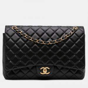 Pre Owned Chanel Black Maxi Classic Lambskin Double Flap