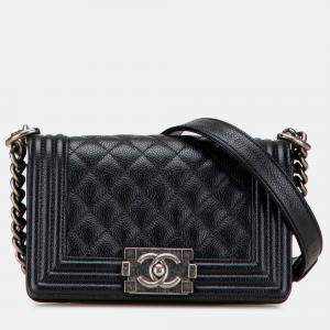 Pre Owned Chanel Black Small Quilted Caviar Boy Flap