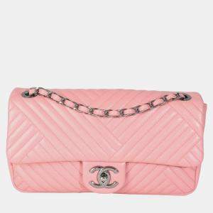 Pre Owned Chanel Pink Lambskin Medium CC Crossing Flap Bag