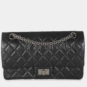 Pre Owned Chanel Black Aged Quilted Calfskin 2.55 Small Reissue 225 Flap Bag