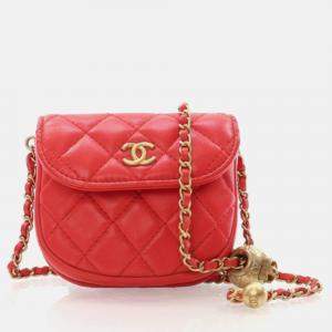Chanel Mini Red Lambskin Pearl Crush Waist Bag