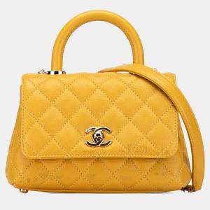 Chanel Yellow Extra Mini Quilted Caviar Coco Top Handle Bag