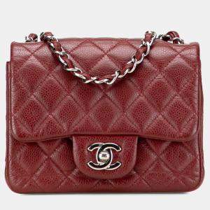 Pre Owned Chanel Burgundy Mini Square Classic Caviar Single Flap