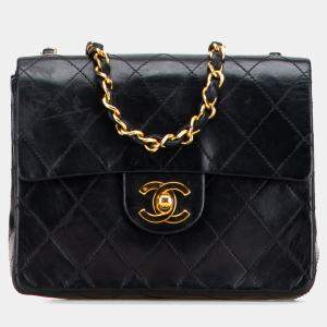 Pre Owned Chanel Black Mini Square Classic Lambskin Single Flap