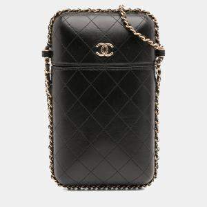 Pre Owned Chanel Black CC Quilted Lambskin Chain Around Phone Holder