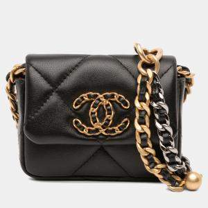 Chanel Black Lambskin 19 Flap Coin Purse With Chain
